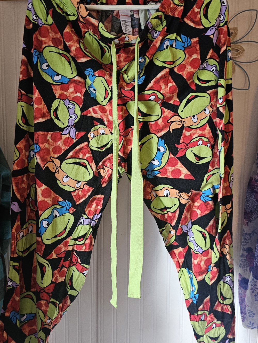 Teenage Mutant Ninja Turtles Adult Black & Green Pizza Print Pajama Pants